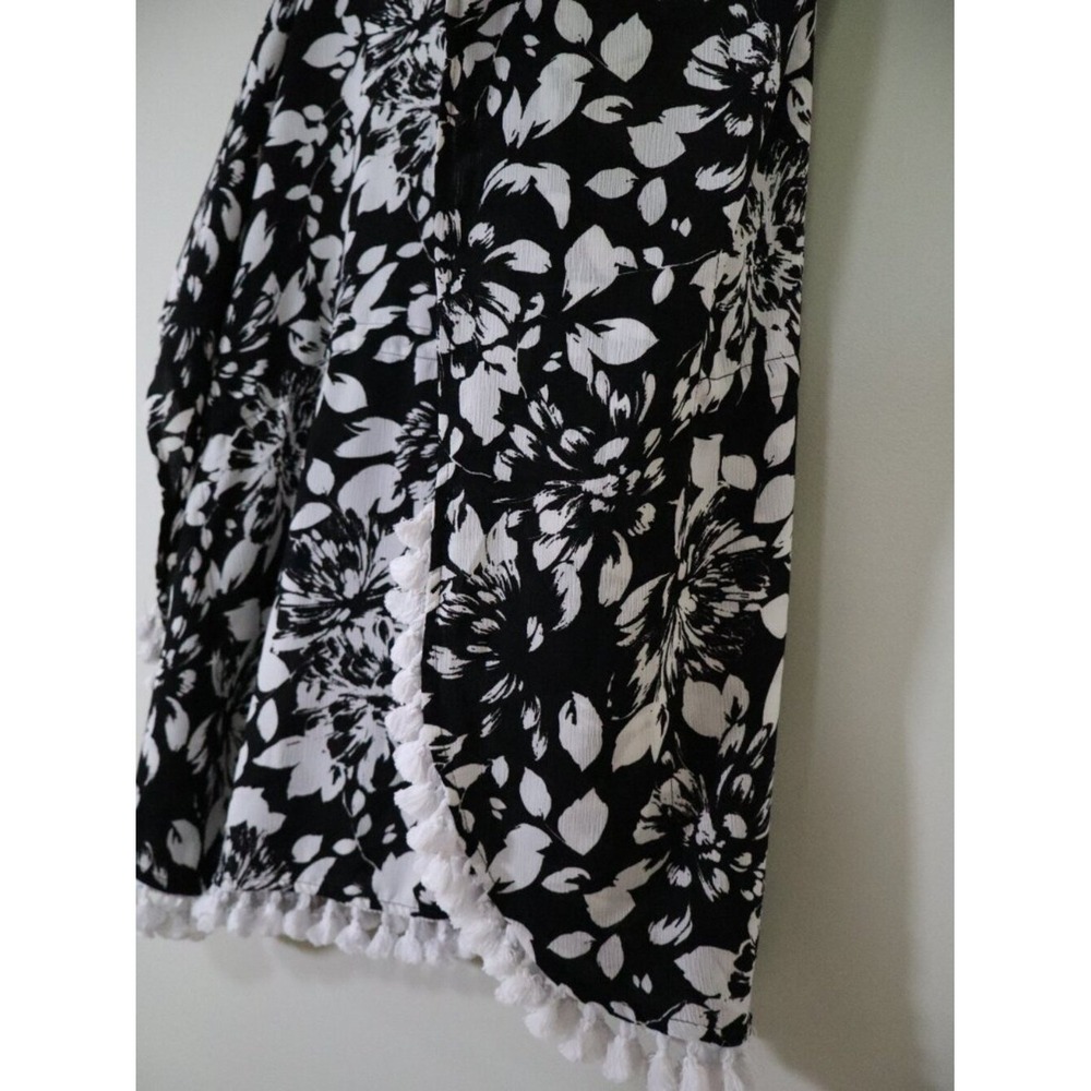 Boho Floral Beachwear Susan Graver Swim Cover Up M Black White Tassel Trim - Picture 5 of 7